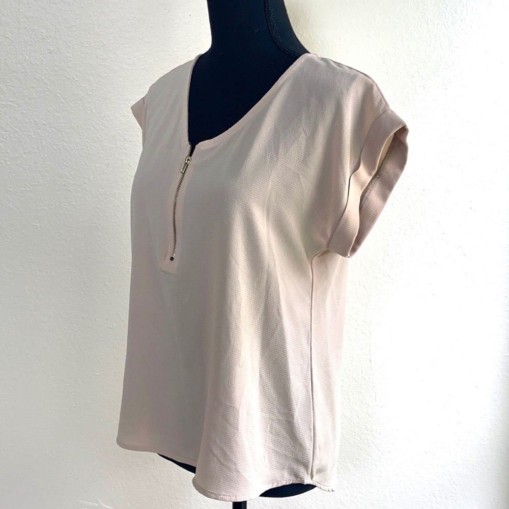 Beige Gold Zip-Up Blouse